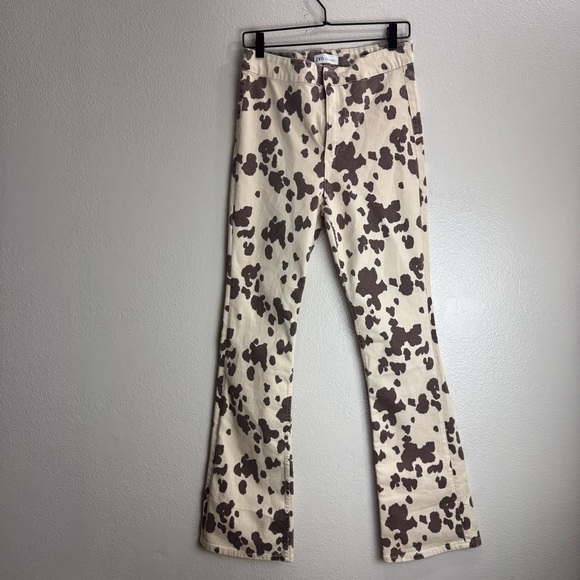 Zara Women Pants Wide Flare Cow Print Vintage Size 10 - Picture 1 of 9